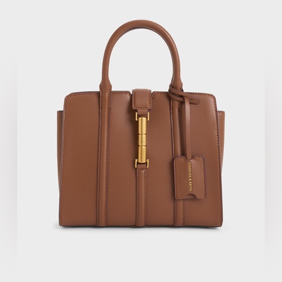 🥯 Charles and Keith Large Cesia Metallic Accent Tote Bag - Taupe NWOT 🥯 - Picture 1 of 12